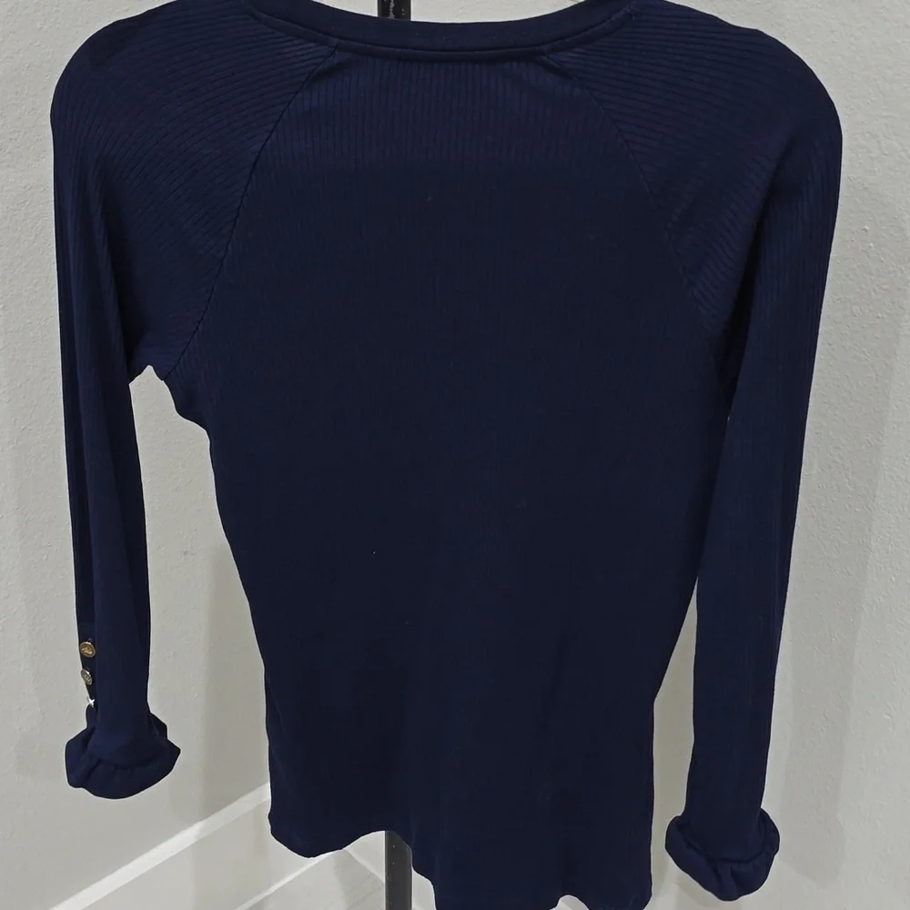 Ralph Lauren Navy Blue Long Sleeve Ribbed Gold Buttons Womens - Picture 7 of 8